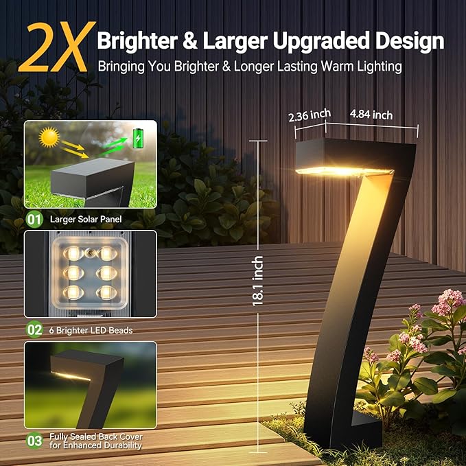 WdtPro Solar Lights Outdoor Pathway Lights, 6 Pack Upgraded Bright LED Outdoor Solar Light for Outside, IP65 Waterproof Solar Garden Light for Yard, Driveway, Walkway, Landscape, Patio Decor