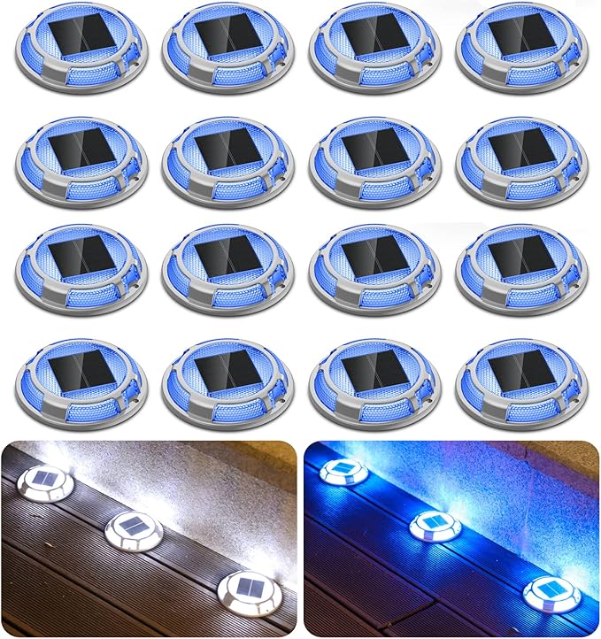 16-Pack Solar Deck Lights, White Waterproof LED