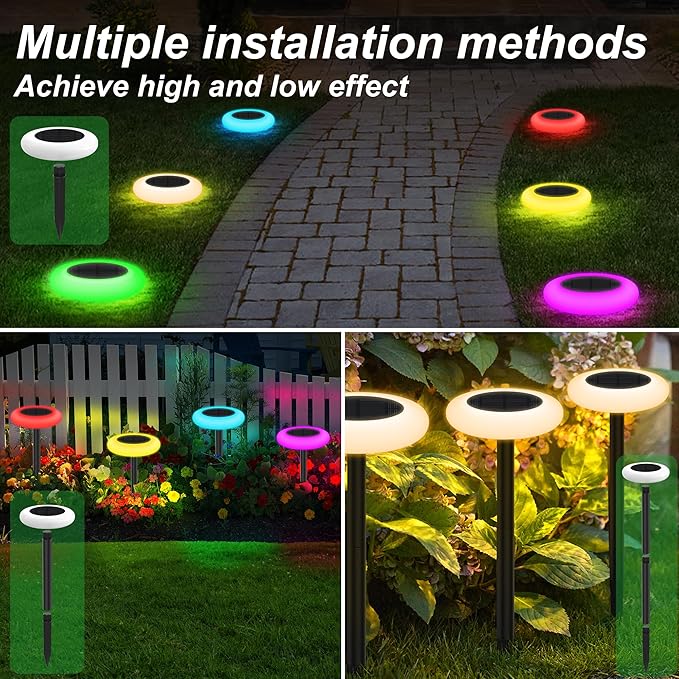 intelamp Solar Pathway Lights Outdoor, 2 Pack 9 Color Changing with Remote Control, Dusk to Dawn Solar Powered Waterproof LED Ground Lighting for House Outside Lawn Garden Yard Patio