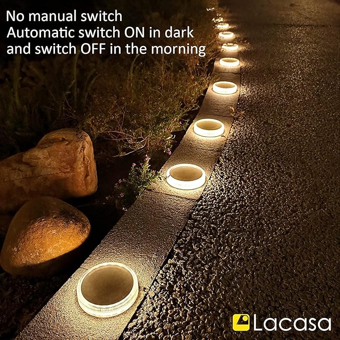 Lacasa Solar Deck Lights, Driveway Walkway Dock Light Solar Powered Outdoor Waterproof Stair Step Pathway Ground LED Lamp for Backyard Patio Garden, Auto On/Off - Warm White - 4 Pack