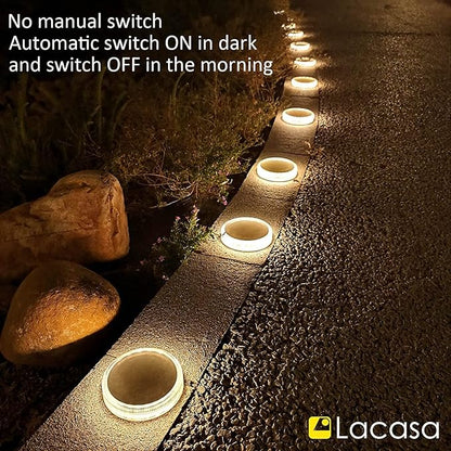 Lacasa Solar Deck Lights, Driveway Walkway Dock Light Solar Powered Outdoor Waterproof Stair Step Pathway Ground LED Lamp for Backyard Patio Garden, Auto On/Off - Warm White - 4 Pack