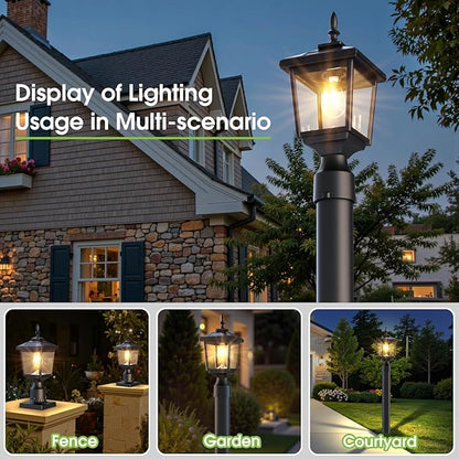 Greluna Solar Post Light with Pier Mount Base, 3000K Dusk to Dawn Lamp, Waterproof Outdoor Garden Yard Landscape Lighting, Decorative Pillar Light