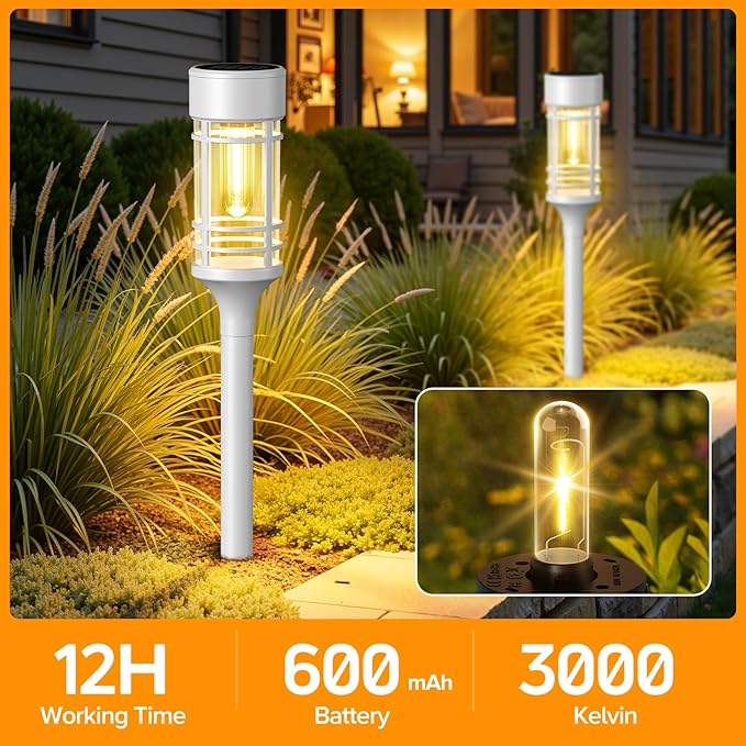 LETMY Solar Pathway Lights Outdoor, 8 Pack Solar Lights Outdoor Waterproof IP65, Bright Solar Garden Lights Outdoor for Yard Walkway Driveway Landscape Garden Decor（White）