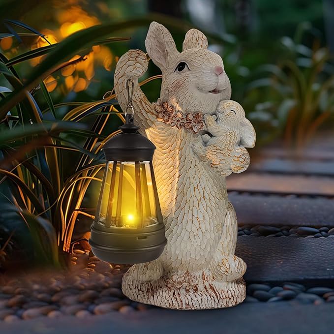 Solar Rabbit Garden Statue Light, Outdoor Decor