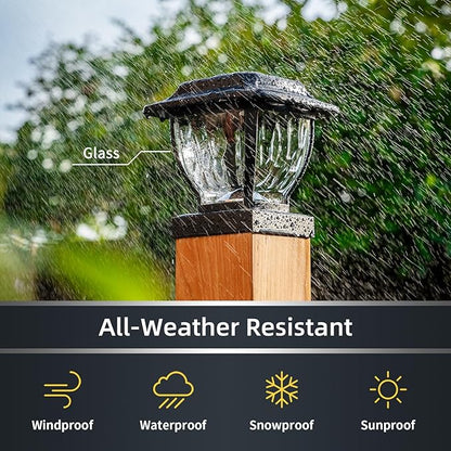 Solar Post Cap Lights Outdoor, Glass Deck Fence Post Cap Light Solar Powered for 4x4 Vinyl/Wooden Posts, Solar Lamp Post Light with 2 Lighting Modes for Patio Garden, Bright Warm White (1 Pack)