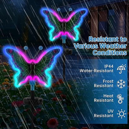 Solar Butterfly Lights Outdoor,Butterfly Solar Lights for Outside, Solar Garden Decor, Outdoor Garden neon Lights,Pathway Butterfly Lights, Gifts for mom (Light Blue,2pack)
