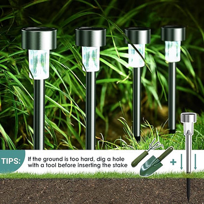 GIGALUMI 16 Pack Solar Lights Outdoor Waterproof,Stainless Steel LED Solar Garden Lights for Patio, Lawn, Yard and Landscape(Cold White)