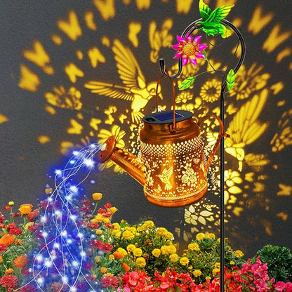Solar Lanterns Outdoor Waterproof, Hummingbird Watering Can Garden Decor, Hanging Solar Path Lights Yard Art, Outside Patio Decoration Gardening Christmas Gift for Mom Grandma Women with Shepherd Hook