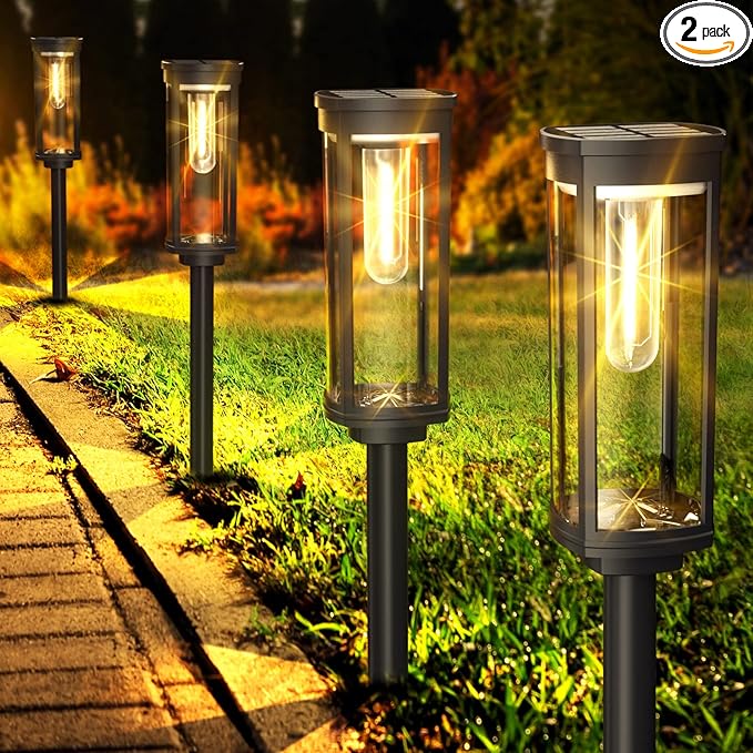 2-Pack Solar Path Lights, Outdoor Walkway LED