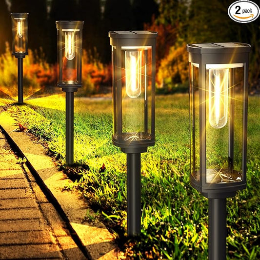 Solar Pathway Lights Outdoor 2 Pack, Bright Solar Path Lights Outside Waterproof, Walkway Light Solar Powered Landscape Light for Driveway Lawn Patio Sidewalk Yard