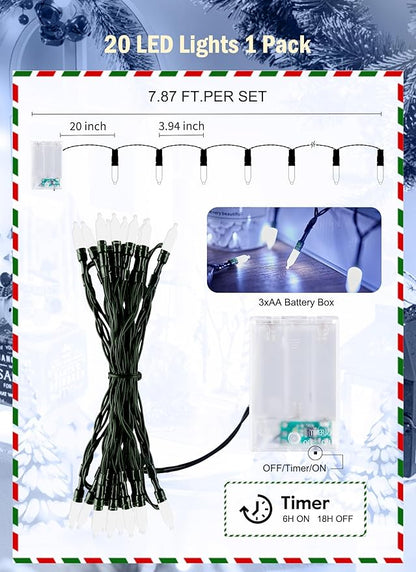 2-Pack 20 LED Christmas Twinkle Lights, 8ft Waterproof for Yard