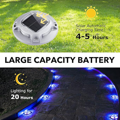 AGPTEK Solar Driveway Lights Outdoor 8 Pack, 2 Color Modes LED Deck Dock Marine Waterproof Security Marker Lights for Step Sidewalk Stair Garden Pathway Walkway Yard(Blue Light/Cool White)