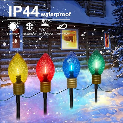 Jumbo C9 Christmas Pathway Lights Outdoor, 2 Pack Total 14Ft 8 LED C9 Giant Multicolor Christmas Walkway Lights, Connectable Outdoor Xmas Decorations Stakes Lights for Lawn Yard Garden Holiday