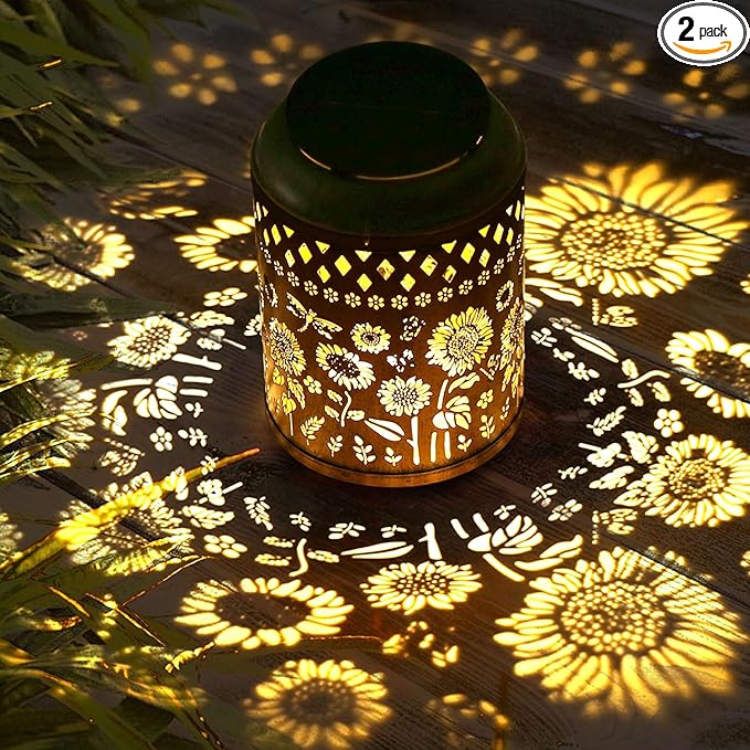 Sunflower Solar Lantern Set 2-Pack, Elegant Porch Lighting