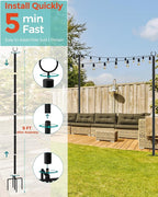 4-Pack 9ft Metal Light Poles for Deck, Heavy-Duty