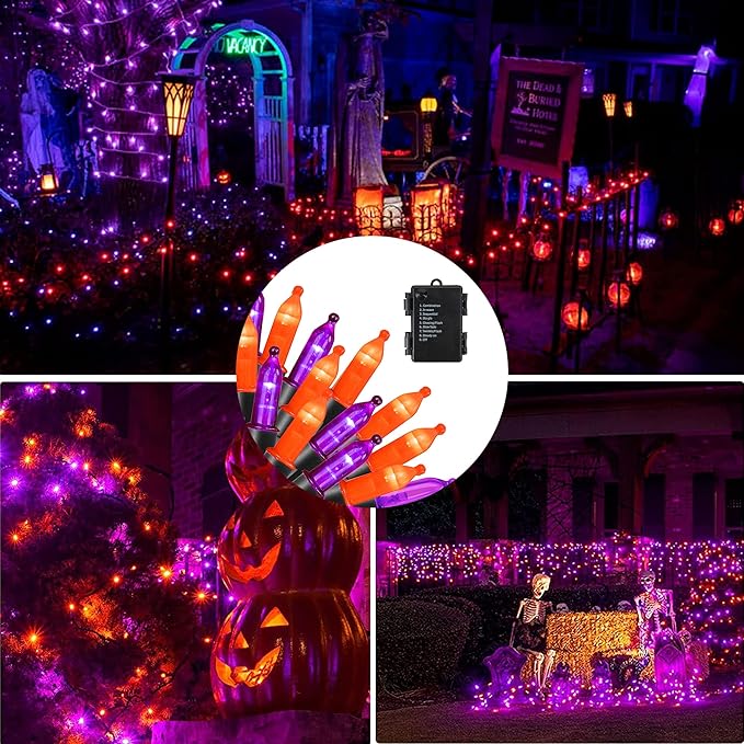 50 LED Halloween Twinkle Lights, 16ft Waterproof for Porch