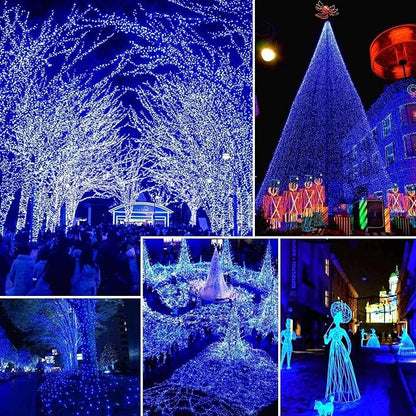 Blue Solar String Lights Outdoor, 2 Pack Total 80FT 200 LED Solar Twinkle Lights for Outside, Waterproof Copper Wire 8 Modes Fairy Light for Garden Tree Party Birthday Patio Christmas Decorations