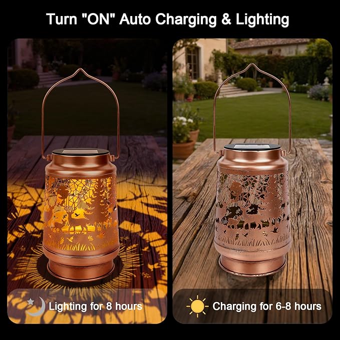 Deer Solar Lanterns Outdoor Waterproof - Wxiben Deer Decor Birthday Christmas Gifts for Women Men, Metal LED Decorative Hanging Solar Lights Lamp for Outside Garden Yard Patio Lawn Pathway Landscape