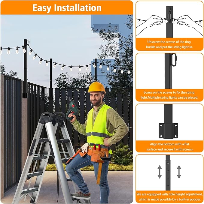 6-Pack 8ft Metal Light Poles for Party, Heavy-Duty