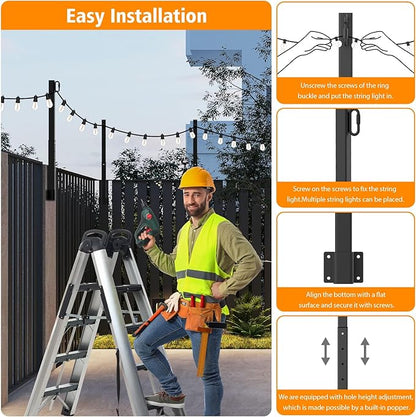 AILBTON 6 Pack 2.8Ft String Light Poles,Light Poles for Outside String Lights,Outdoor Light Poles with Fence Bracket,Metal Pole Stand for Patio,Backyard,Deck