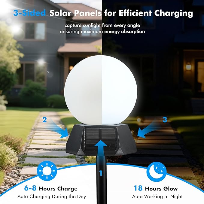 BlcTec Solar Pathway Lights Outdoor, Cool White Path Lights with 3-Sided Solar Panels, 18H Runtime, IP65 Waterproof, Auto On/Off for Patio, Garden, Lawn, Driveway, Yard, Landscape Decor, 2 Pack