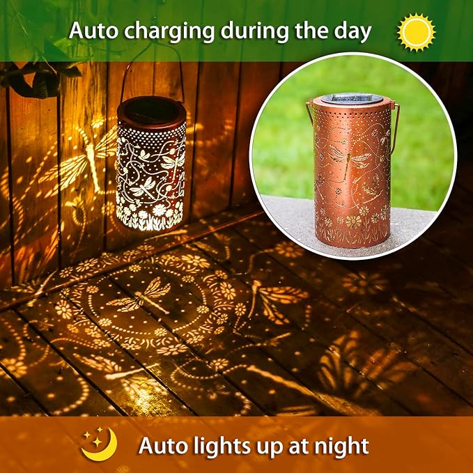 Solar Dragonfly Lanterns 2-Pack, Backyard Hanging LED Decor