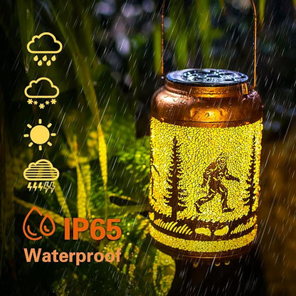Bigfoot Solar Lanterns Outdoor Hanging Waterproof Solar Lights Big Foot Sasquatch Gifts for Men Women Metal Decorative LED Lanterns for Outside, Patio, Landscape, Yard Decor, Garden Decorations