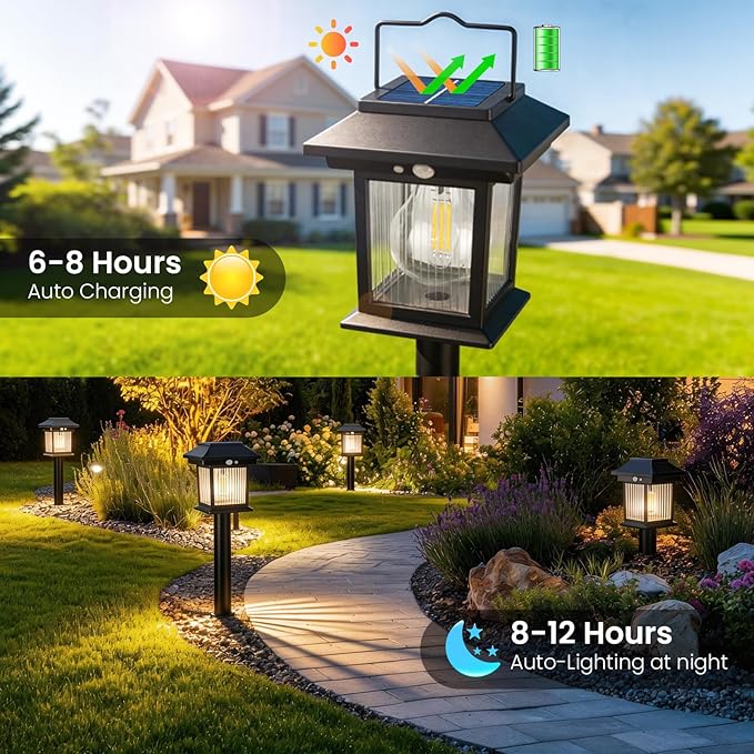 Solar Pathway Lights Outdoor, 6 Pack Bright Solar Lights Outdoor, 3 Auto Modes On/Off, IP65 Waterproof Solar Garden Lights Powered Landscape Lighting for Yard Pathway Landscape Path Patio Camp