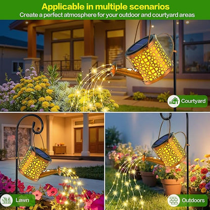 Solar Lights Outdoor Decorative, 2 Pack Metal Watering Can Lights Outdoor Waterproof, Small Patio Light Yard Lawn Pathway Decor, Gardening Gifts for Women Mom Grandma