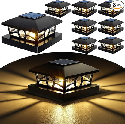 NIORSUN Solar Post Lights Outdoor, Fence Post Solar Lights Warm White Outdoor Waterproof Edison LED Bulbs Garden Patio Fence Deck Decor, Post Cap Lights 4x4 Wood Vinyl, Black 8 Pack