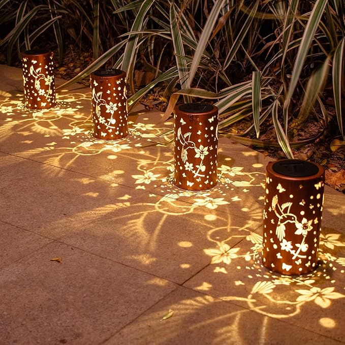 2-Pack Charming Hummingbird Solar Lanterns for Garden, Waterproof LED