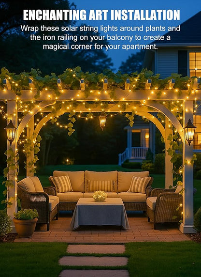 Minetom Solar Fairy String Lights, 33ft 100 LED Waterproof Outdoor Lights for Patio & Wedding, Warm White