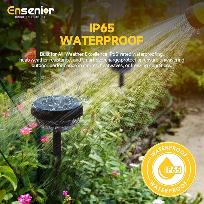 Ensenior Solar Pathway Lights IP65 Waterproof, RGB Color Changing & 6500K Cool White, 8-16Hr Runtime, Flower Pattern Garden Lights for Walkway Porch Yard - 10 Pack