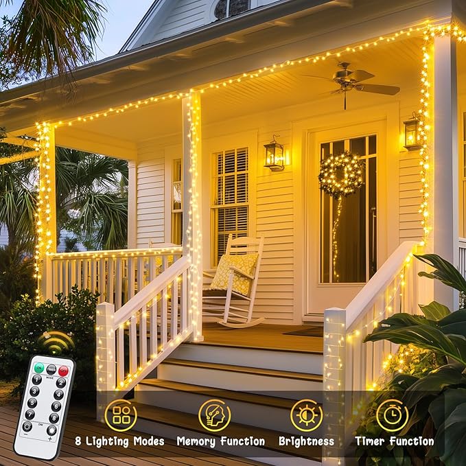 JMEXSUSS 2 Pack Battery Operated String Lights for Bedroom, Total 66ft 200 LED Ramadan String Lights Indoor Outdoor with Remote, Warm White Battery Christmas Lights for Room Tree Porch Party Yard Car