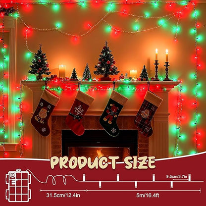Red and Green Christmas Lights Outdoor Waterproof 9.8ft 30 LED, String Lights Battery Operated with Timer Clear Wire for Indoor & Outdoor Christmas Decorations Garland Party Garden