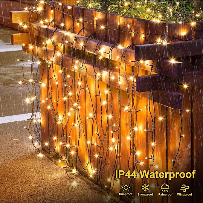 QITONG 2 Pack Warm White Battery Operated String Lights, Each 33ft 100 LED Christmas Lights Outdoor with Remote, Green Wire Twinkle Lights Indoor