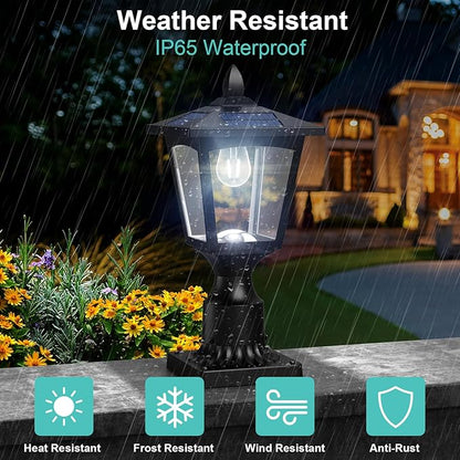 Solar Post Lights, 6000K Dusk to Dawn Solar Lamp Post Light with Pier Mount Base, Solar Post Lights Outdoor Waterproof for Garden Yard Landscape Pole Pillar, Outside Decorative Lamp(Cool White)