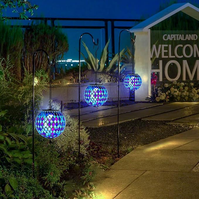 Classic Mosaic Solar Lanterns for Patio, Waterproof LED