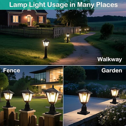Solar Post Lights Outdoor – No Wiring Required, Auto Dusk to Dawn Fence & Pillar Light for Backyard, Garden, Pathway, Metal and Glass Built Weather Resistant Post Lamp Lights (Warm White)