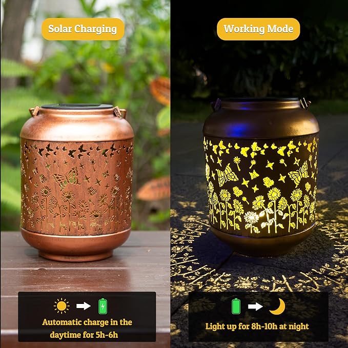 Solar Lanterns Outdoor Waterproof, Butterfly Gifts for Women, Solar Lights for Backyard Porch Patio Table Yard Balcony Lawn Pathway