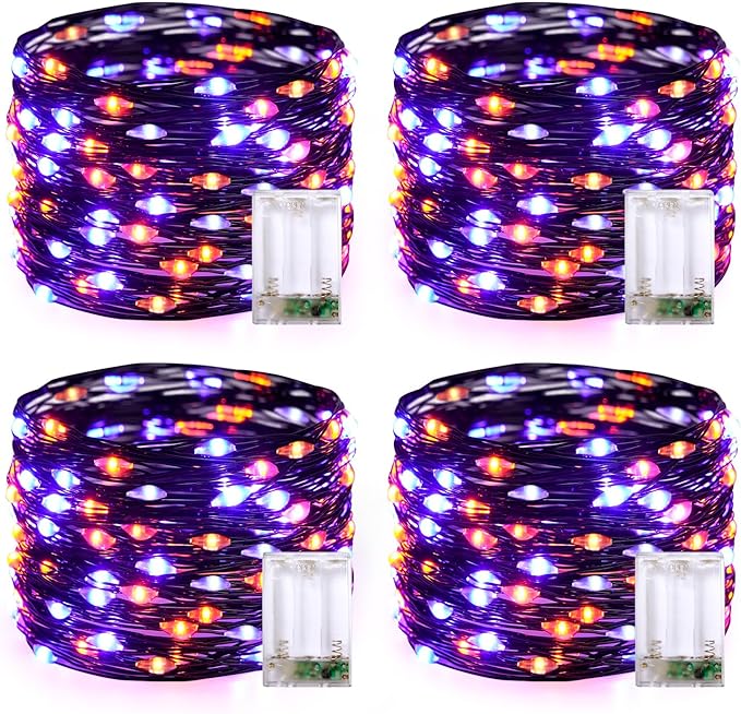 4-Pack Halloween LED String Lights, Waterproof Timer Lights