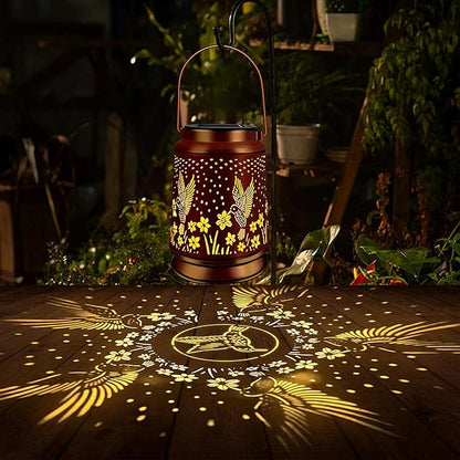 KY&BOSAM Solar Lanterns Outdoor Waterproof Hummingbird Lantern Garden Decor Birthday Gifts for Women Mom Solar Lanterns for Outside Hanging LED Metal Openwork Lights for Yard Backyard Porch Pathway