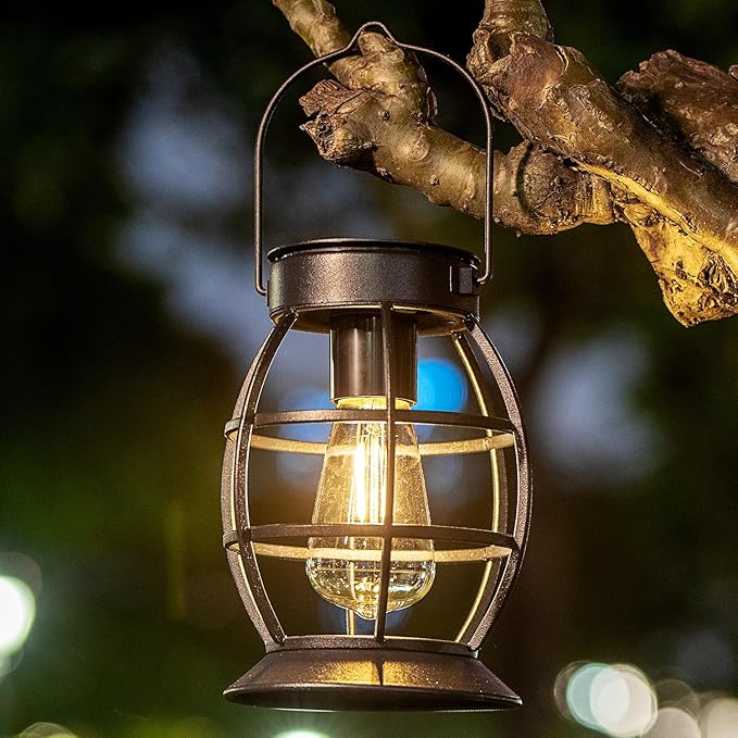LeiDrail Solar Lantern Outdoor Hanging Waterproof Lights, Metal LED Lanterns Sun Powered Landscape Decor for Table Garden Yard Patio Pathway Porch 4 Pack