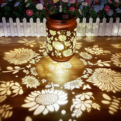 Sunflower Solar Lantern Outdoor Waterproof, Metal Hanging Solar Powered Lantern Light, Birthday Gardening Gifts for Women Mom Grandma, , Garden Decor for Yard, Patio, Porch, Backyard Balcony