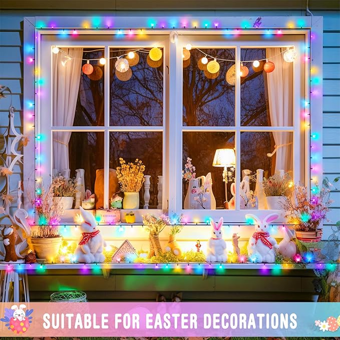 JMEXSUSS 2 Pack Easter Lights Battery Operated，Each 33 FT 100 LED Easter Lights String Outdoor Indoor, Colored Christmas Light Waterproof for Outside Decor Party House(Multicolor)