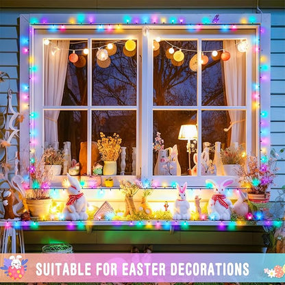 JMEXSUSS 2 Pack Easter Lights Battery Operated，Each 33 FT 100 LED Easter Lights String Outdoor Indoor, Colored Christmas Light Waterproof for Outside Decor Party House(Multicolor)