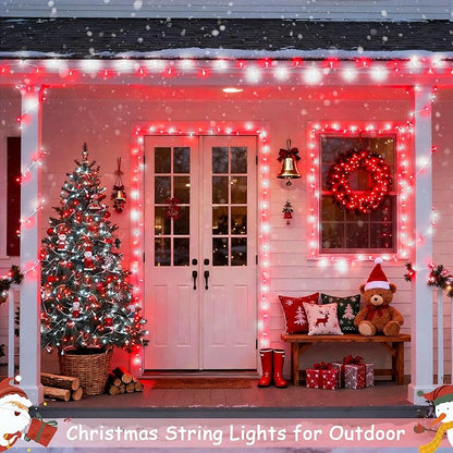 JMEXSUSS 2 Pack Red and White Battery Christmas Lights, Each 33ft 100 LED Battery Powered String Lights with Remote for Tree Patio Yard House Party Birthday Outside