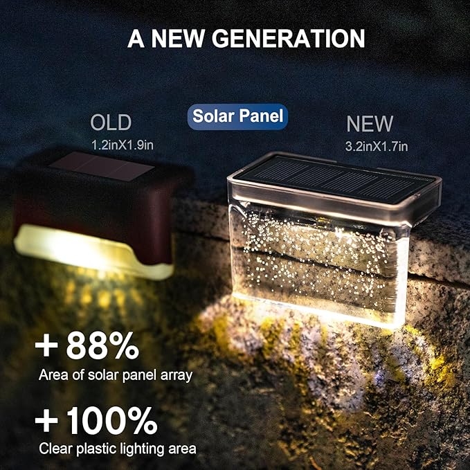 8-Pack Solar Deck Step Lights, Warm White Waterproof