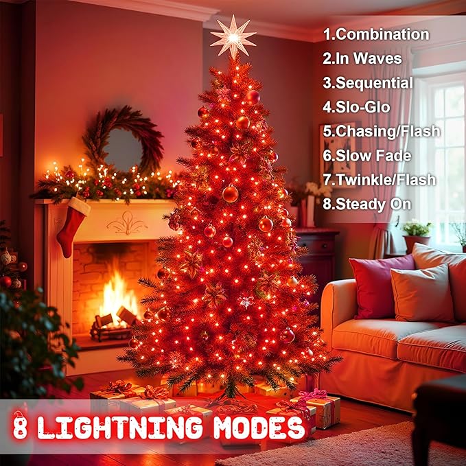 Red Christmas Lights Outdoor Battery Operated String Lights Total 100LED 33Ft with Timer 8 Modes 16.4Ft*2 Waterproof Outdoor Indoor for Christmas Decor, Red, 2-Pack