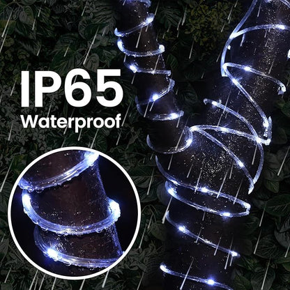 200 LED Solar Rope Lights Outdoor, 66FT Solar String Lights Indoor Waterproof Solar Powered Trampoline Light Clear Tube Pool Light for Camping Fence Yard Walkway Path Garden Outside Decor（White